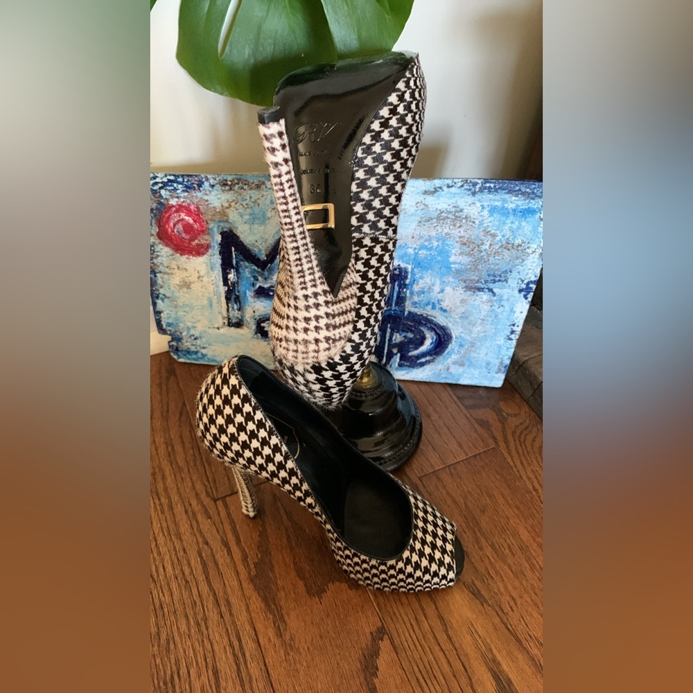 Roger Vivier Calf Hair Leather Houndstooth Stiletto Heels ๐ Hidden Platform - Picture 6 of 15